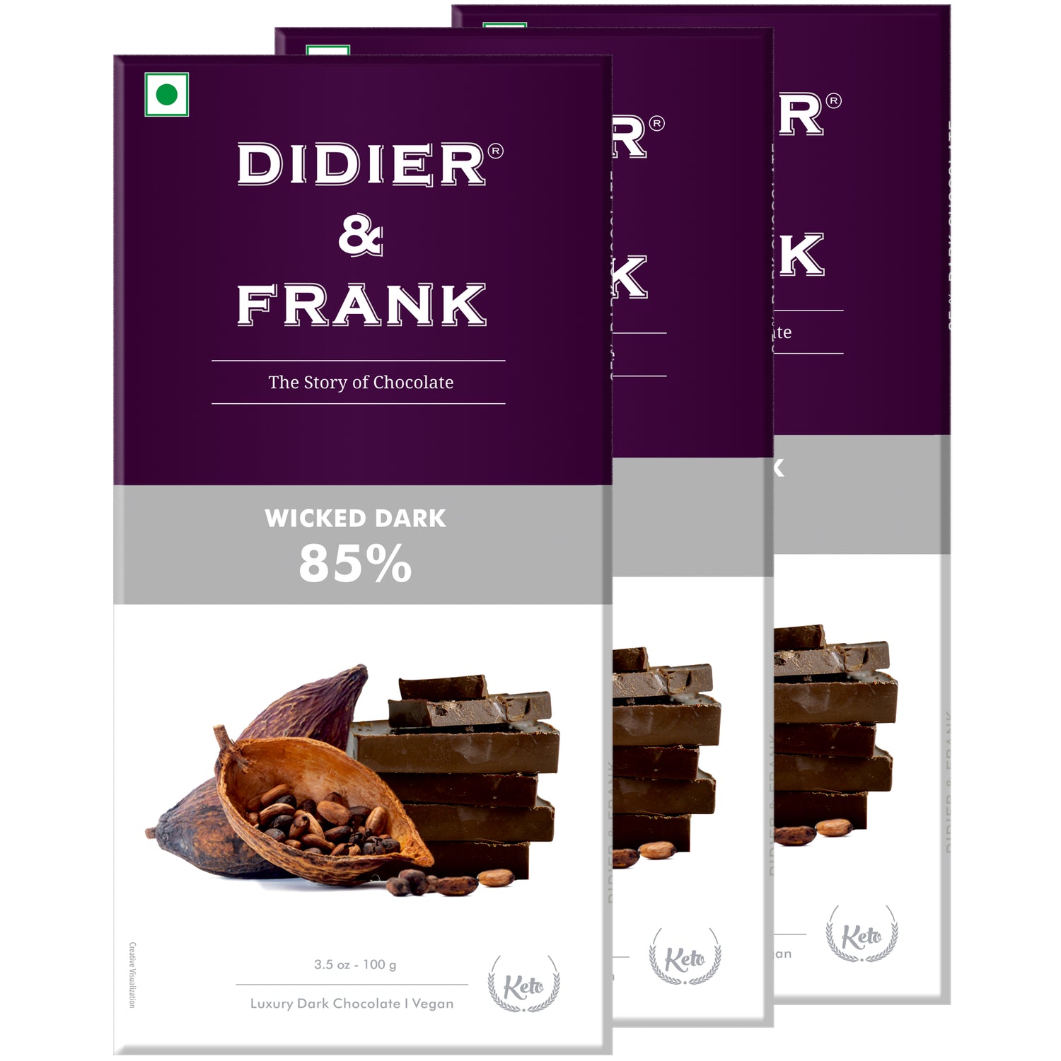 Wicked 85% Dark Chocolate 100g, Pack of 3 (Gift Pack) 