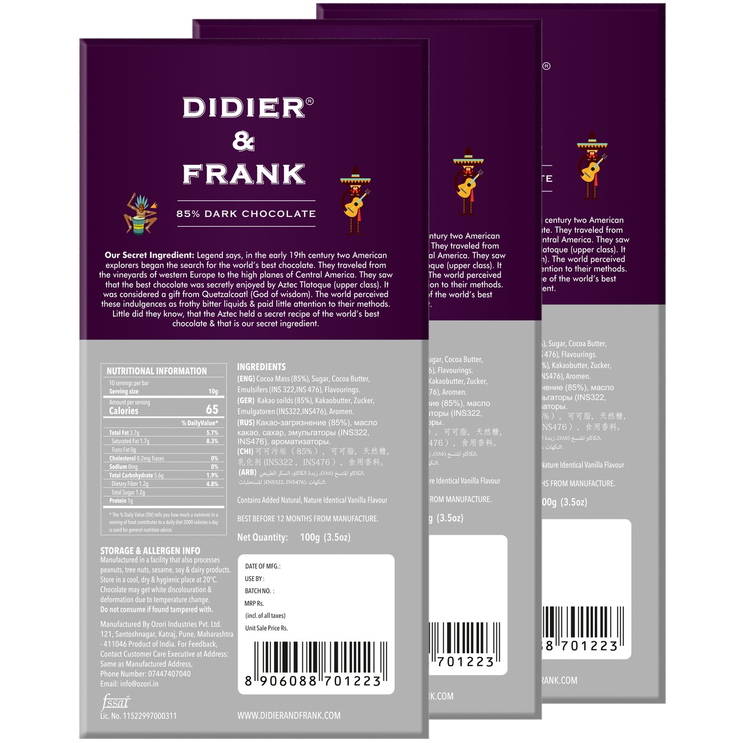 Wicked 85% Dark Chocolate 100g, Pack of 3 (Gift Pack) 