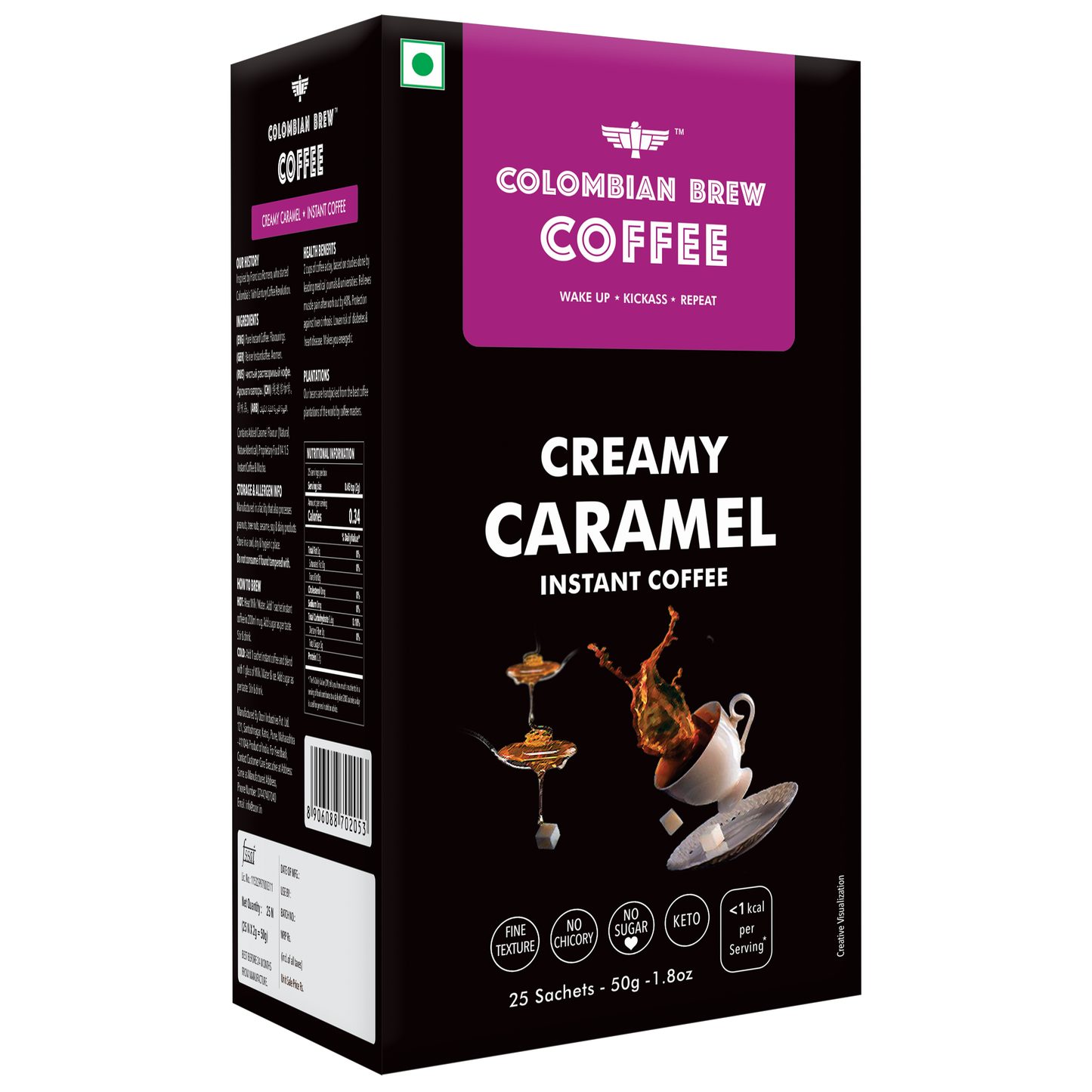 Creamy Caramel Instant Coffee, No Sugar Vegan, 50gm 