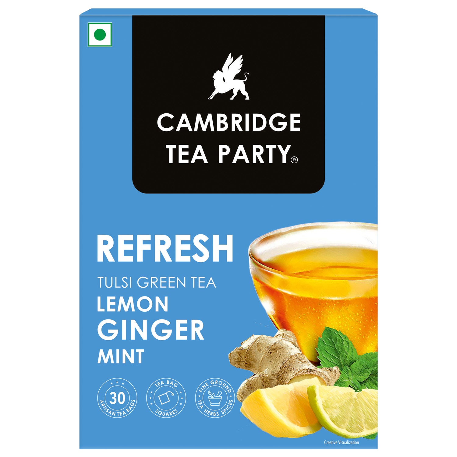 Refresh 30 Tea Bags, Lemon Ginger Mint Tulsi Green Tea 