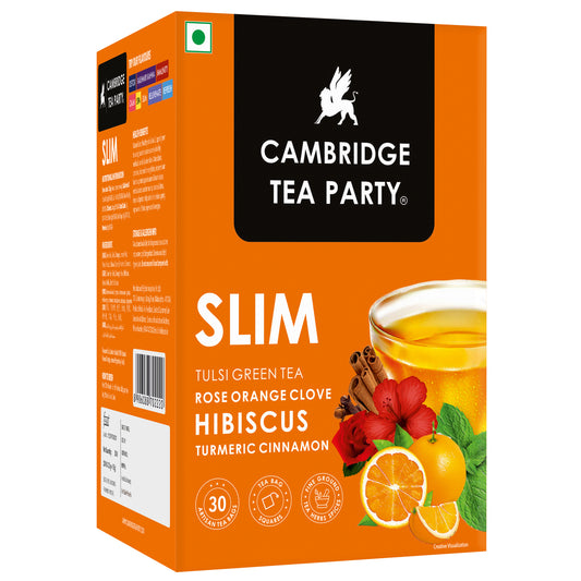 Slim 30 Tea Bags, Hibiscus Clove Orange Rose Turmeric Cinnamon Tulsi Green Tea 