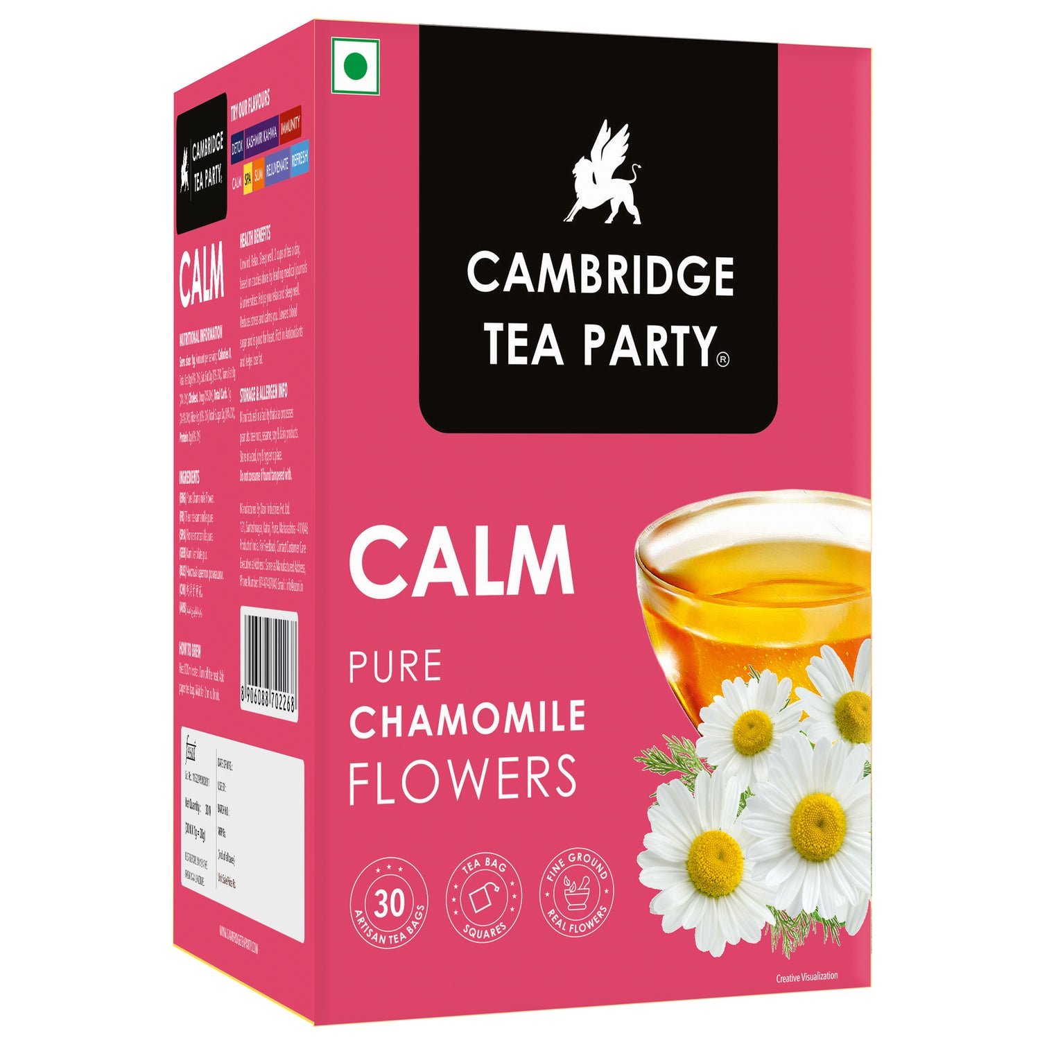 Calm 30 Tea Bags, Pure Chamomile Flower, Infusion Tea Tisane 