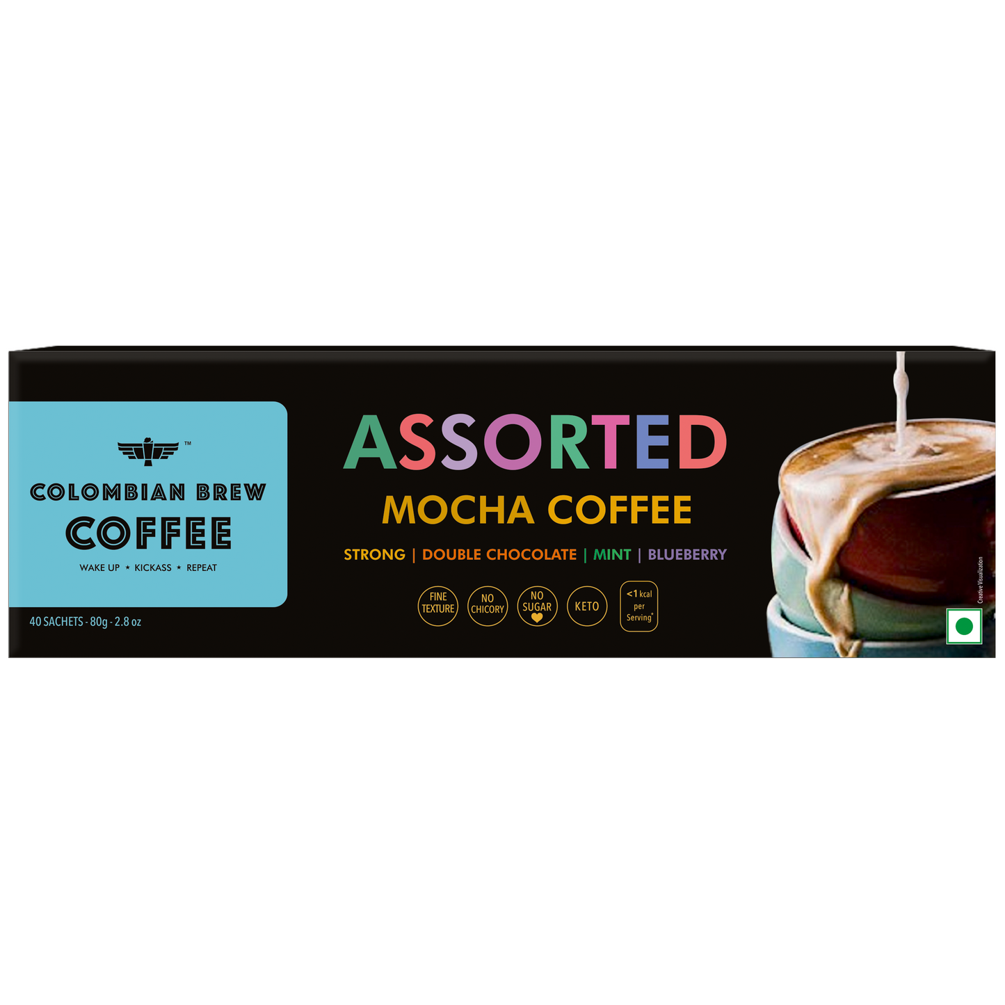 Assorted Mocha Instant Coffee Powder Box (Strong,Double Chocolate,Mint,Blueberry) 80gm 