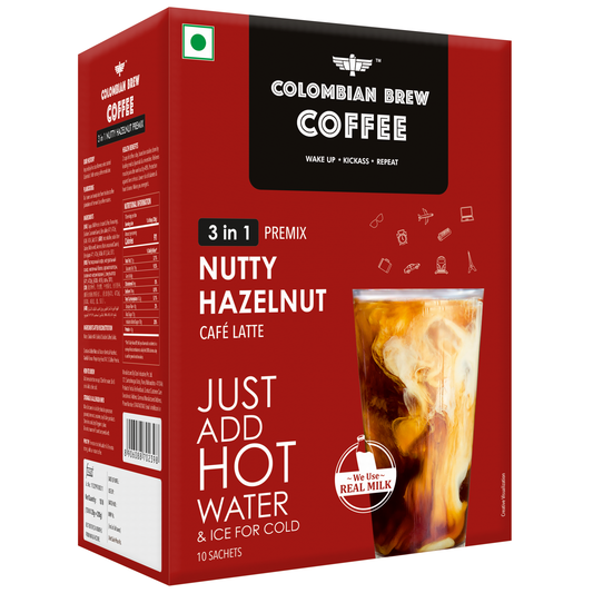 Hazelnut Café Latte, Instant Coffee Powder Premix (3 in 1), 10 Sachets Box