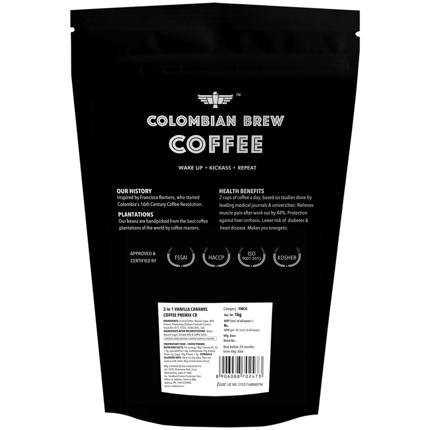 Vanilla Caramel Café Latte, Instant Coffee Powder Pre-mix (3 in 1) 1kg 