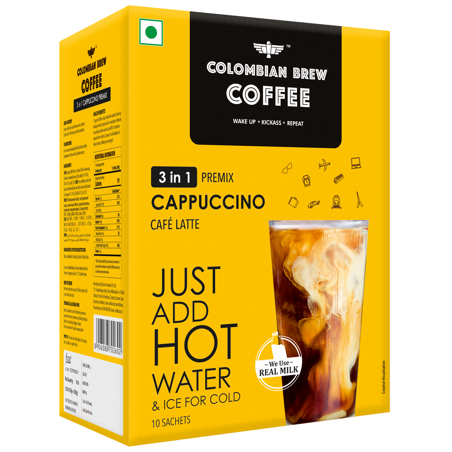 3 in 1 Cappuccino Café Latte, Instant Coffee Powder Premix, 10 Sachets Box 