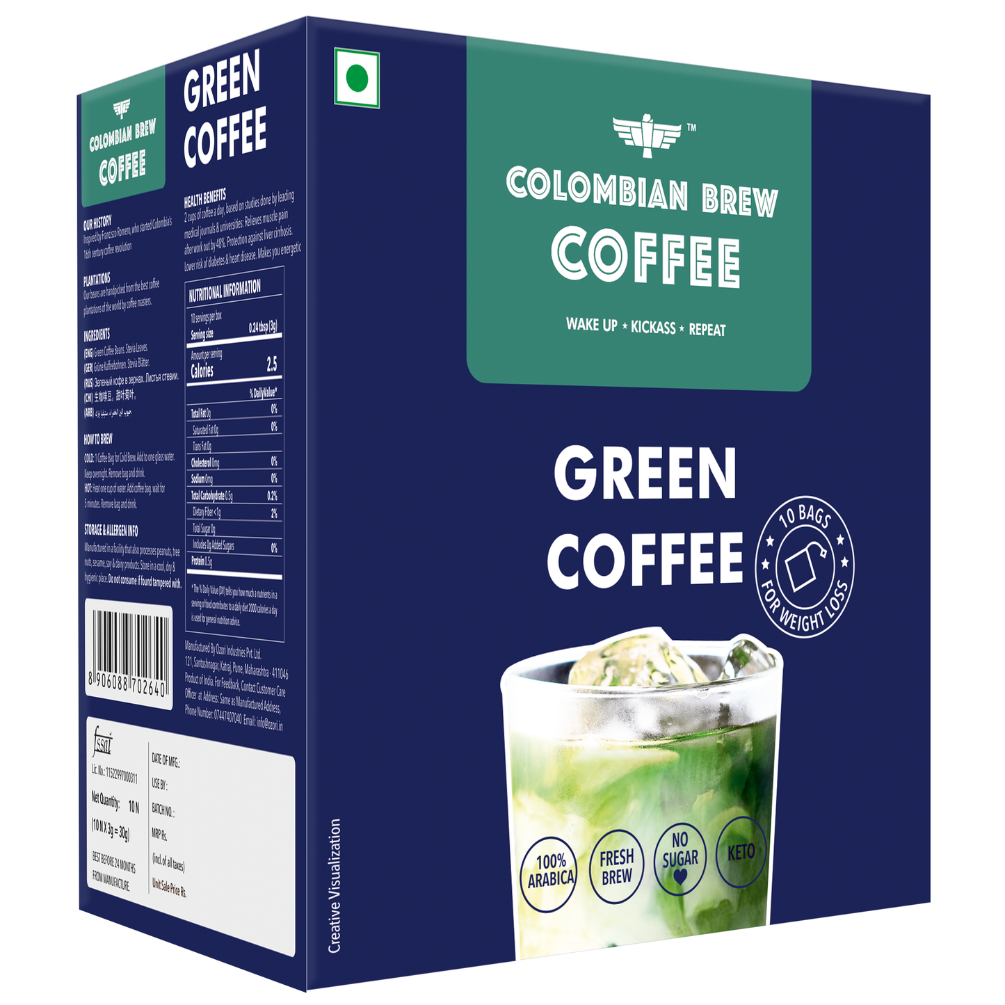 Coffee Green Coffee Powder, Hot & Cold Brew 10 Bags (For Weight Loss) 