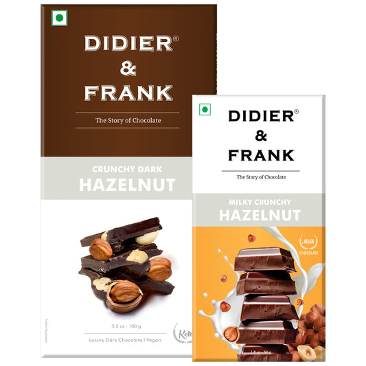 Crunchy Hazelnut Dark Chocolate 100g & Crunchy Hazelnut Milk Chocolate 50g 