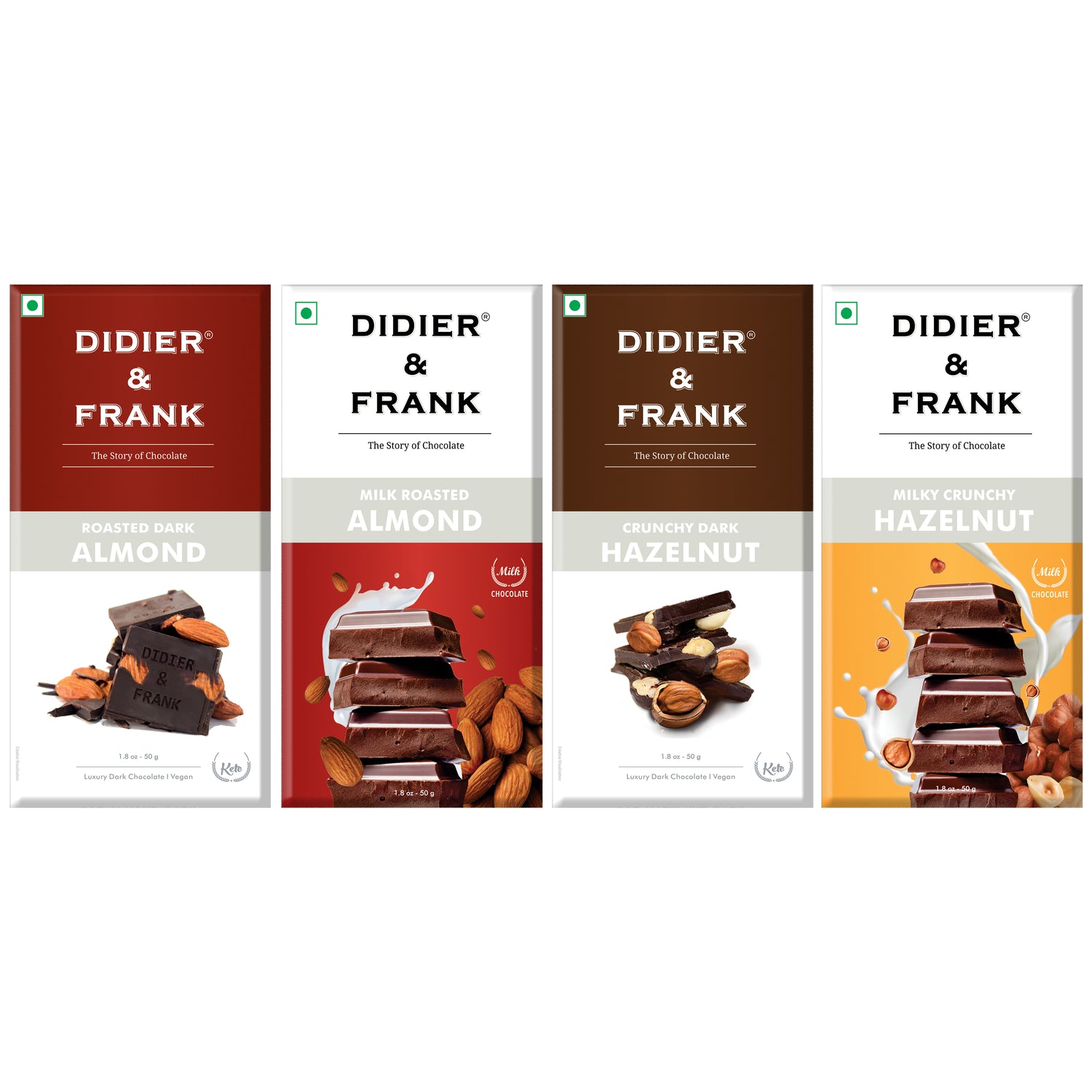 Nutty Chocolate Combo Almond Dark 50g, Almond Milk 50g, Hazelnut Dark 50g, Hazelnut Milk 50g (Gift Pack) 