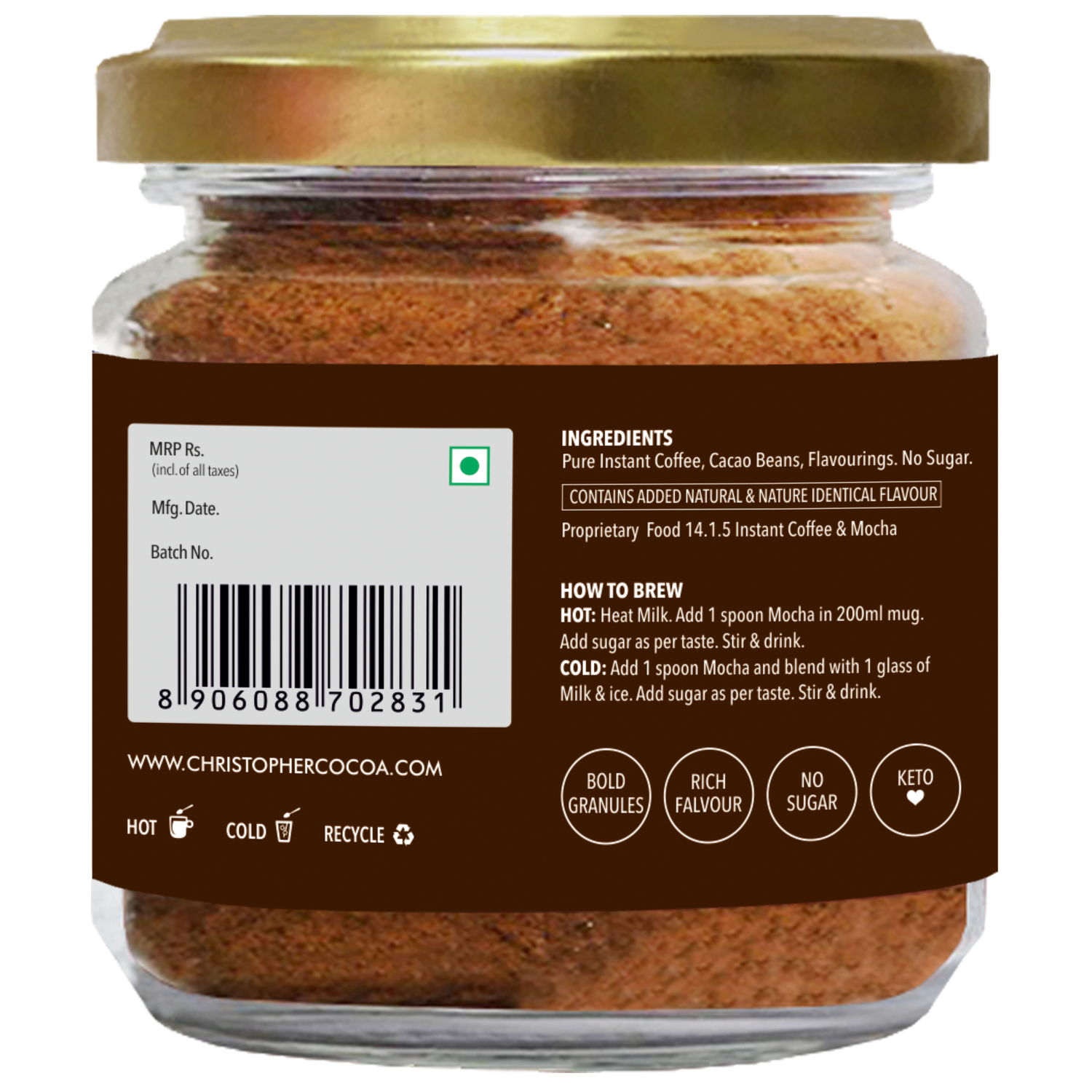 Dark Chocolate Mocha, 50g (Instant Coffee Cocoa Powder, No sugar, Vegan) 