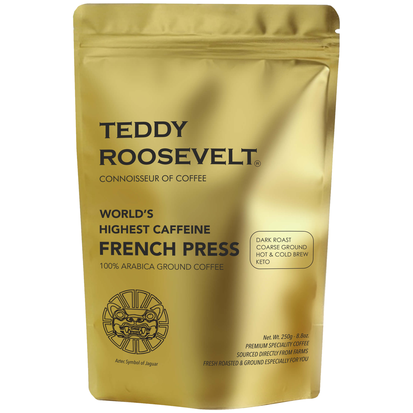 High Caffeine French Press Coffee Powder, Arabica Dark Roast Coarse Ground, 250g (Make Hot or Cold Brew) 