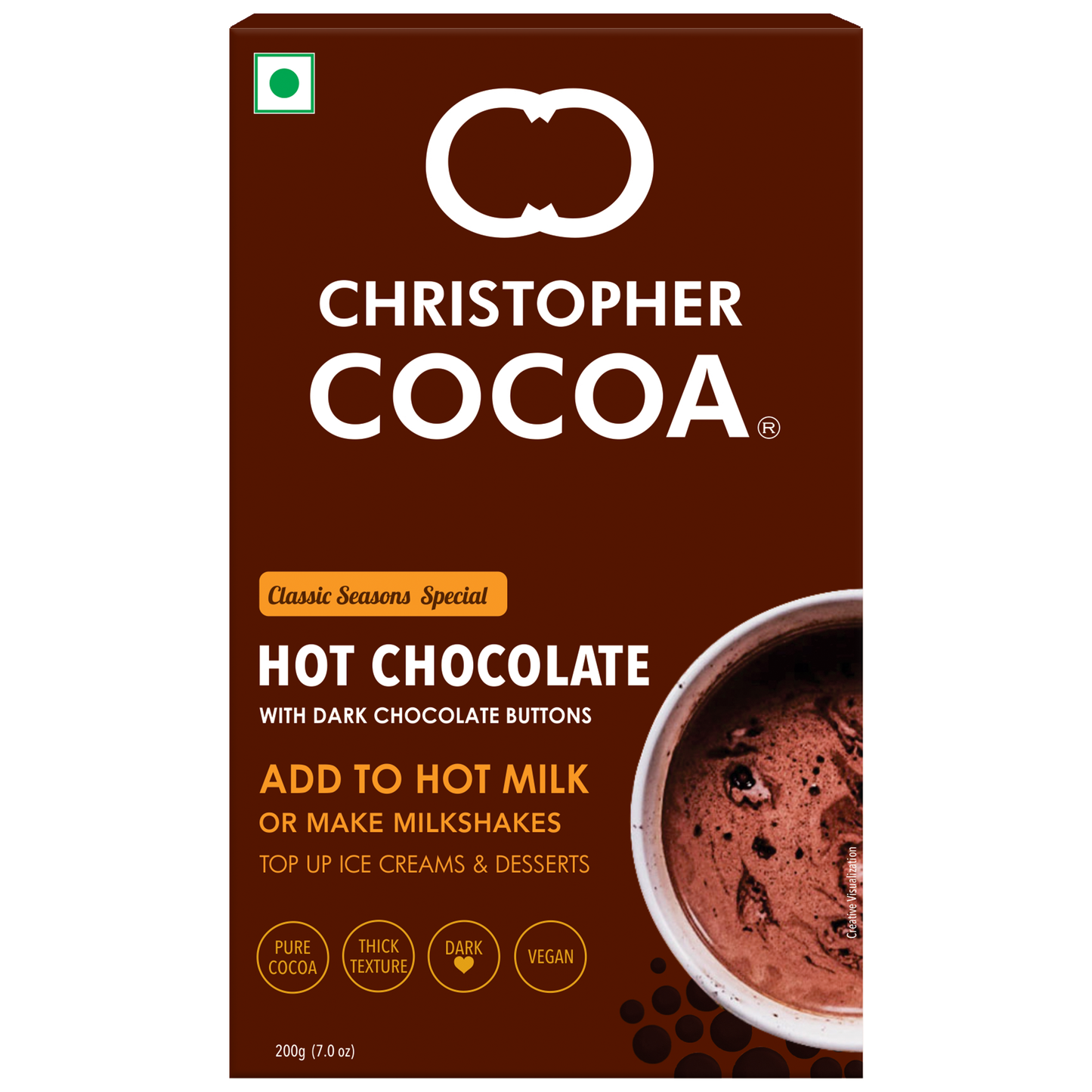 Hot Drinking Chocolate Powder with Dark Chocolate Buttons 200g 