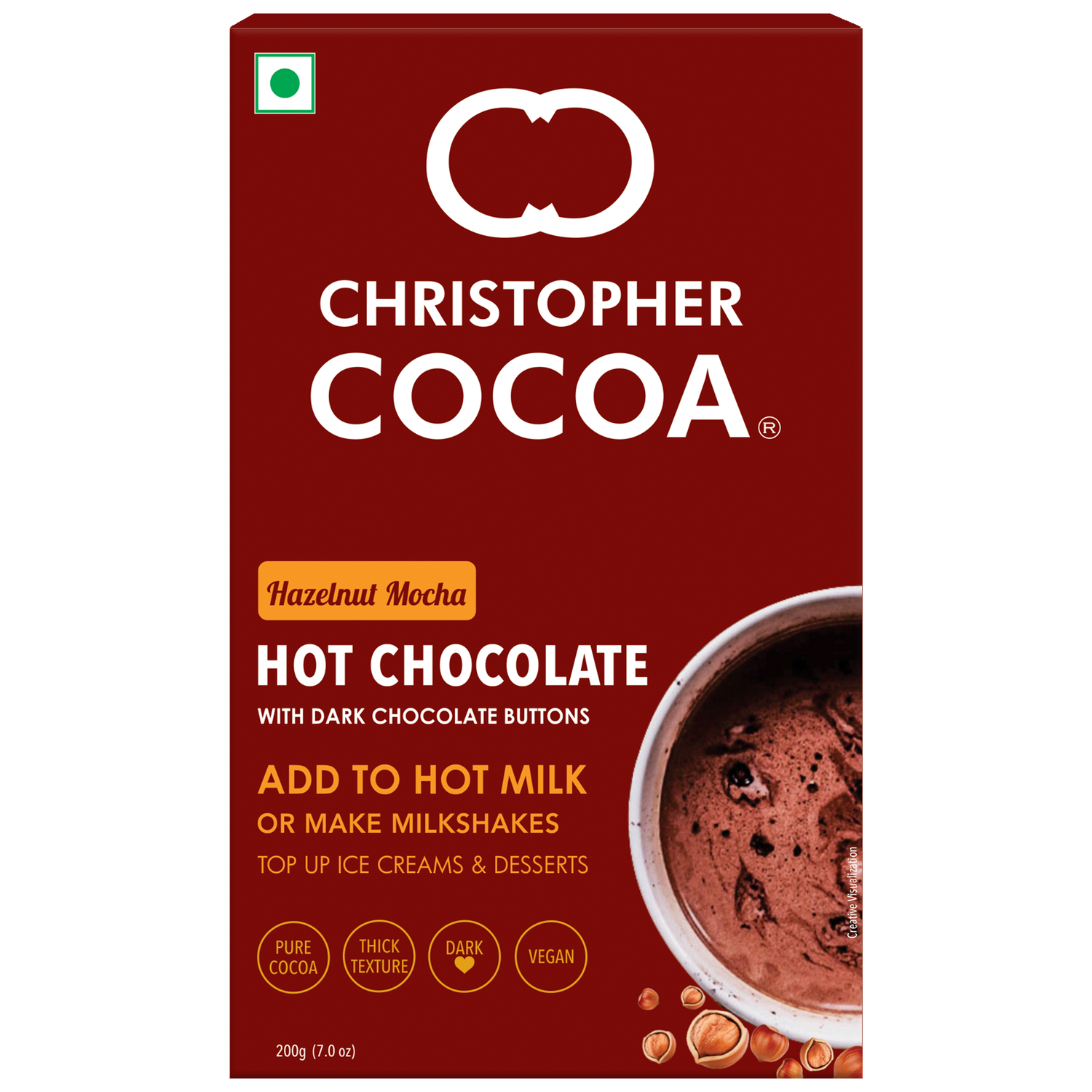 Hazelnut Mocha Hot Drinking Chocolate Powder with Dark Chocolate Buttons 200g 