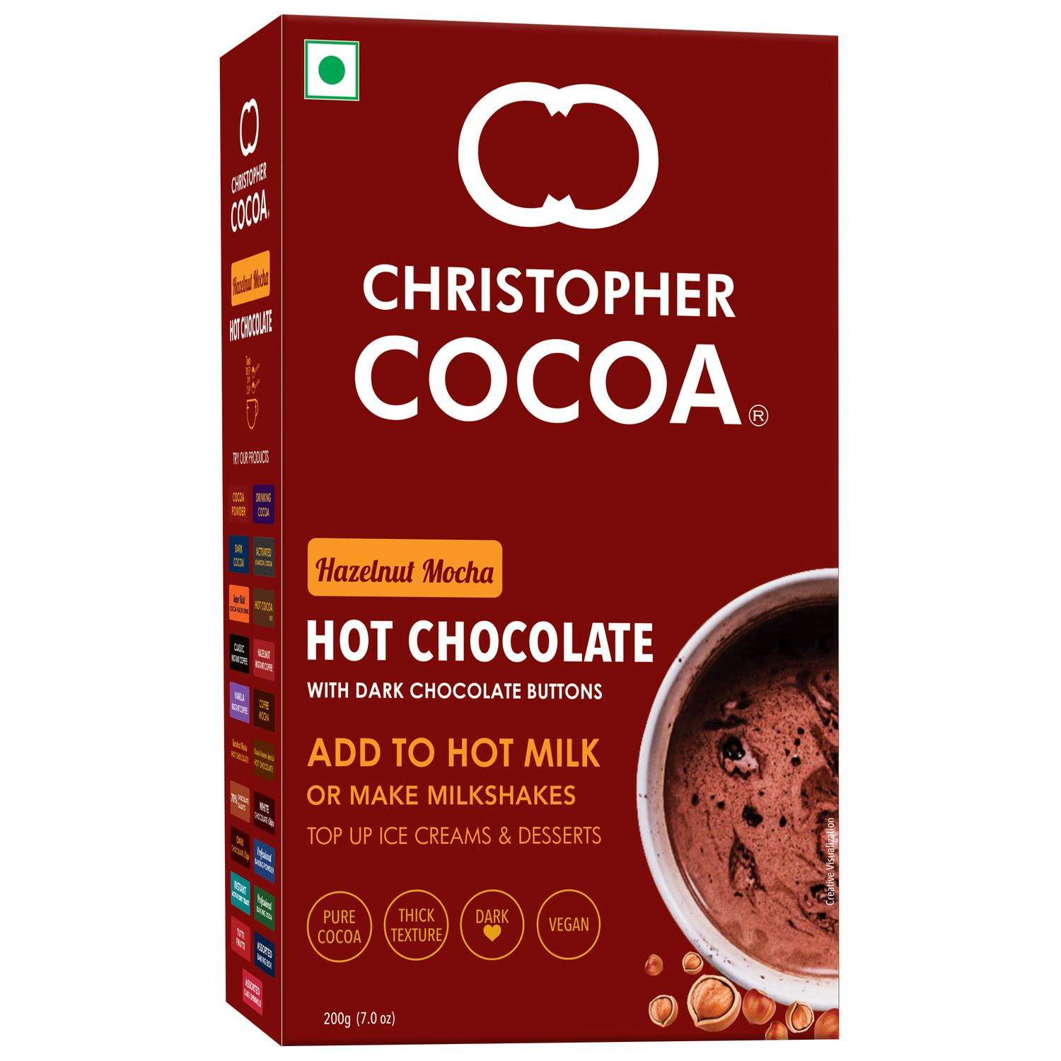 Hazelnut Mocha Hot Drinking Chocolate Powder with Dark Chocolate Buttons 200g 