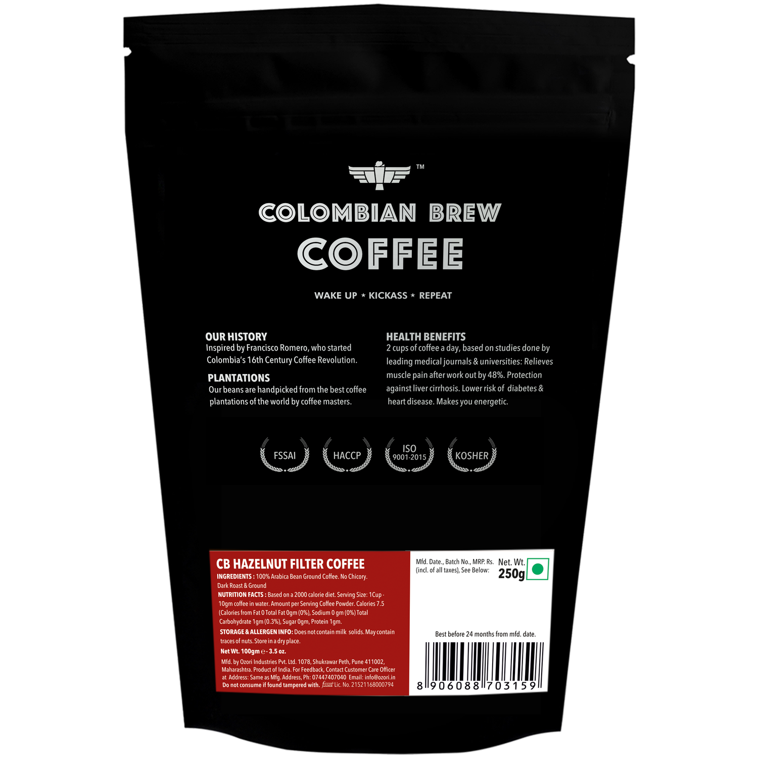 Hazelnut Filter Coffee Powder, Arabica Roast & Ground, 250g 