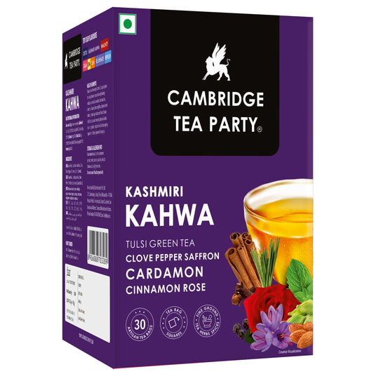 Kashmiri Kahwa 30 Tea Bags, Saffron Almond Cardamom Clove Pepper Cinnamon Rose Tulsi Green Tea 