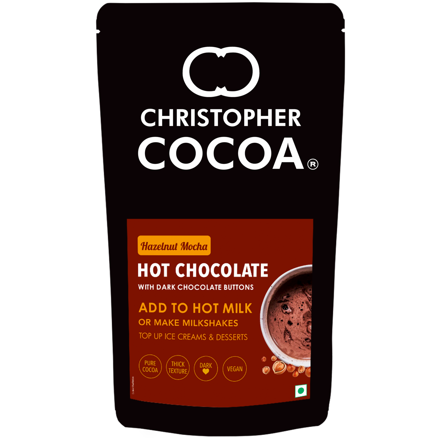 Hazelnut Mocha Hot Drinking Chocolate Powder with Dark Chocolate Buttons 1Kg 