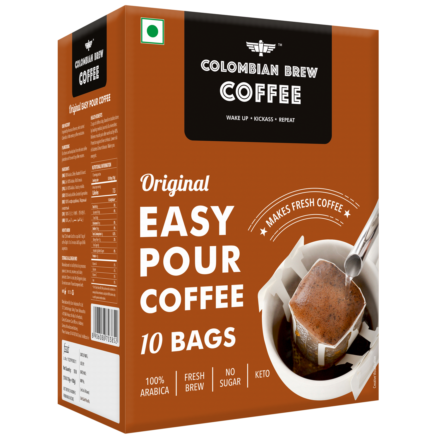 Colombian Brew Coffee  Original Easy Pour 10 Bags, 100g 