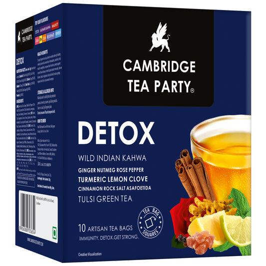 Detox, Wild Indian Kahwa, Turmeric Ginger Rose Lemon Clove Rock Salt Tulsi Green Tea, 10 Tea Bags