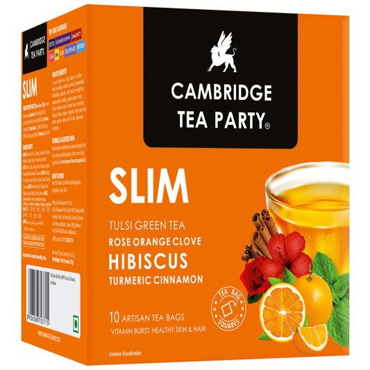 Slim, Hibiscus Clove Orange Rose Turmeric Cinnamon Tulsi Green Tea, 10 Tea Bags 